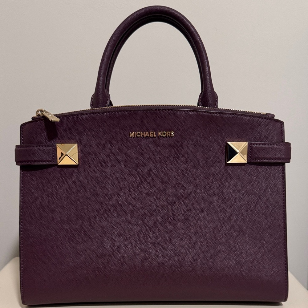 Michael Kors Plum Satchel with Gold Accents